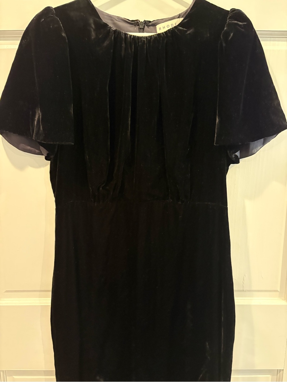 RHODE Black Velvet Midi Dress Size 10 Flutter Sleeve Elegant dress - Picture 6 of 8